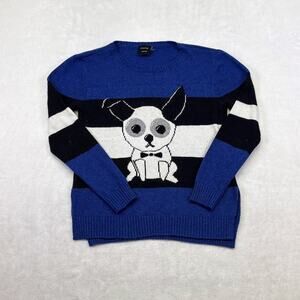 Cliché Couture Tuxedo Dog Graphic Knit Colorblock Blue Black Sweater Size XS